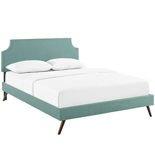 Laura Full Fabric Platform Bed with Round Splayed Legs 5674-LAG