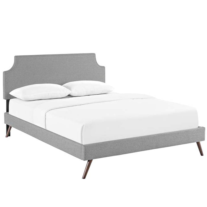 Laura Full Fabric Platform Bed with Round Splayed Legs 5674-LGR