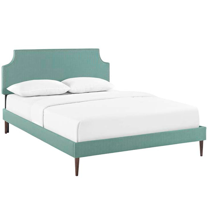 Laura Full Fabric Platform Bed with Round Tapered Legs 5678-LAG