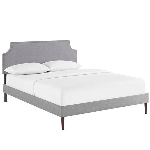 Laura Full Fabric Platform Bed with Round Tapered Legs 5678-LGR