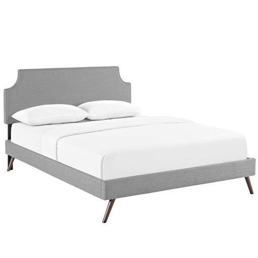 Laura Queen Fabric Platform Bed with Round Splayed Legs 5680-LGR