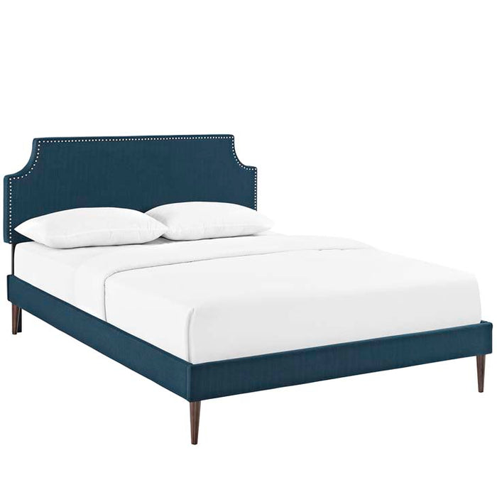 Laura Queen Fabric Platform Bed with Round Tapered Legs 5682-AZU