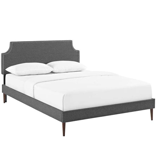 Laura Queen Fabric Platform Bed with Round Tapered Legs 5682-GRY