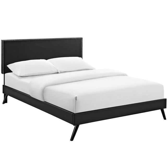 Phoebe Full Vinyl Platform Bed with Round Splayed Legs 5689-BLK