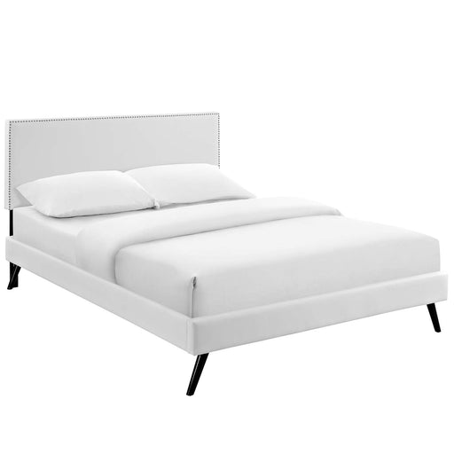 Phoebe Full Vinyl Platform Bed with Round Splayed Legs 5689-WHI