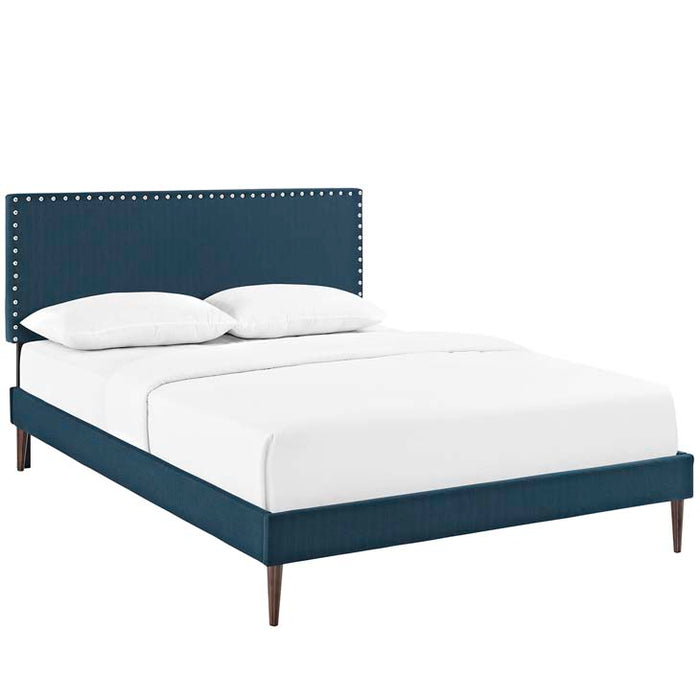 Phoebe King Fabric Platform Bed with Round Tapered Legs 5704-AZU