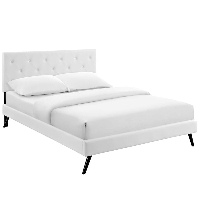 Terisa Full Vinyl Platform Bed with Round Splayed Legs 5705-WHI