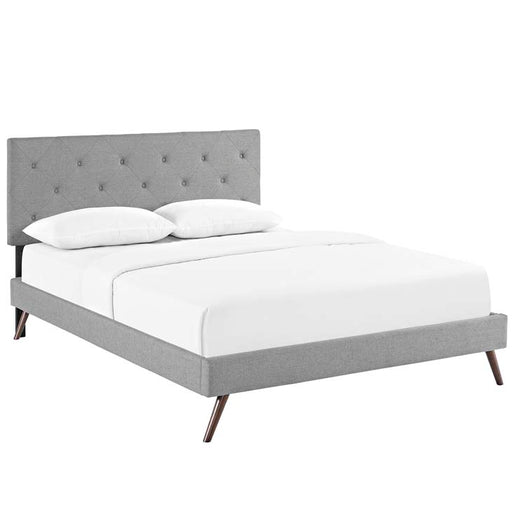 Terisa Full Fabric Platform Bed with Round Splayed Legs 5706-LGR