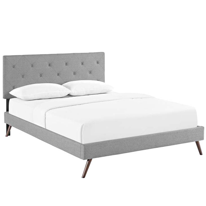 Terisa Queen Fabric Platform Bed with Round Splayed Legs 5712-LGR