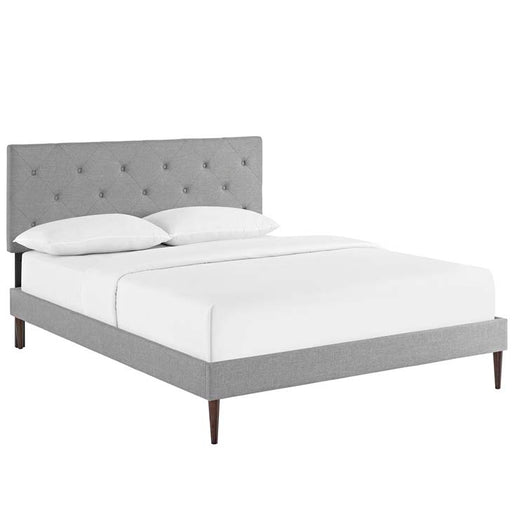 Terisa Queen Fabric Platform Bed with Round Tapered Legs 5714-LGR