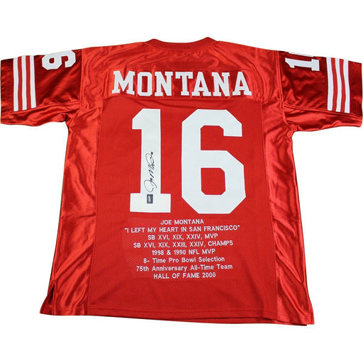 Joe Montana Signed Red San Francisco 49ers Jersey with Embroidered Stats Joe Montana Holo