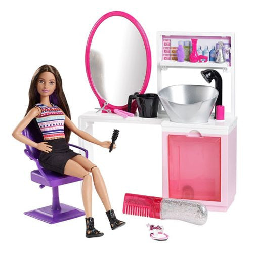 Barbie Sparkle Style Salon and Brunette Doll                