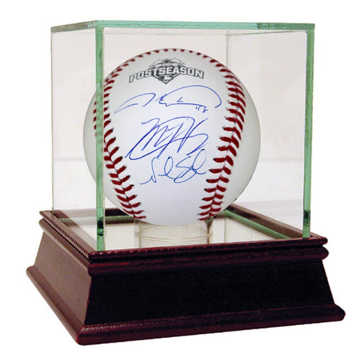 Matt Harvey  Jacob deGrom & Noah Syndergaard Triple Signed 2015 MLB Postseason Logo Baseball (MLB Auth)