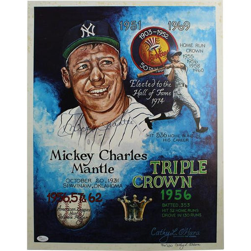 Mickey Mantle Signed 16x20 Cathy O Hara Triple Crown Poster JSA