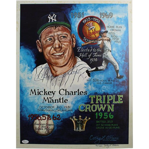 Mickey Mantle Signed 16x20 Cathy O Hara Triple Crown Poster JSA