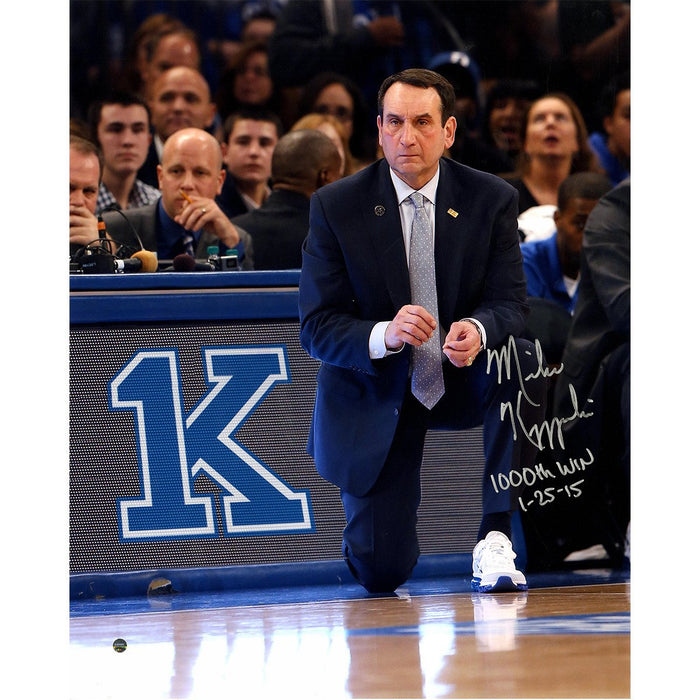 Mike Krzyzewski Signed 1000 Win 16x20 Photo w/ 1000th Win & Date Insc