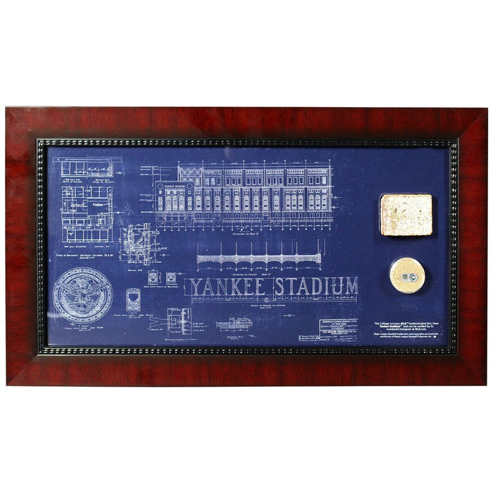 Old Yankee Stadium 10x20 Framed Replica Blueprint with Dirt Capsule and Brick