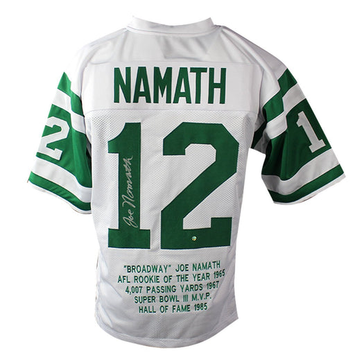 Joe Namath Signed New York Jets White Custom Jersey with Embroidered Stats