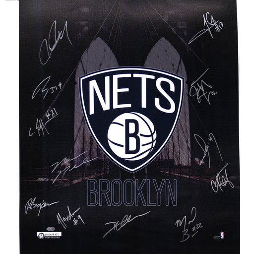 Brooklyn Nets Team Signed 22x26 Brooklyn Bridge Canvas ( 12 Sig)