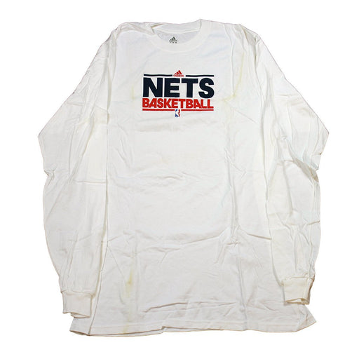 New Jersey Nets White Long Sleeve Shooting T Shirt 2XL w/Yellowish Stains