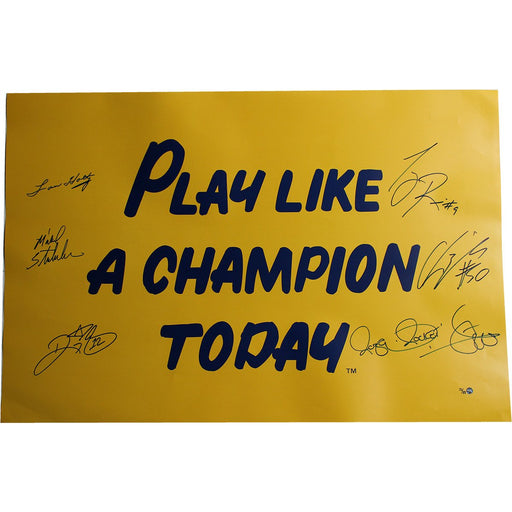 1988 Notre Dame 6 Signature 20x30 Play Like A Champion Poster (Signed  by Lou Holtz/Ricky Watters/Rocket Ismail/Tony Rice/Chris Zorich/Michael Stonebreaker)(LE 88)