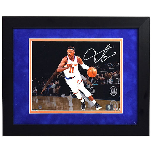 Frank Ntilikina Signed and Framed  'Dribbling vs. Nets' 8x10 Photo-  Flat Black Frame w/ Blue over Orange Matte