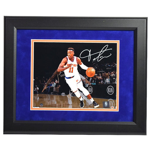 Frank Ntilikina Signed and Framed  'Dribbling vs. Nets' 8x10 Photo-  Round Black Frame w/ Blue over Orange Matte