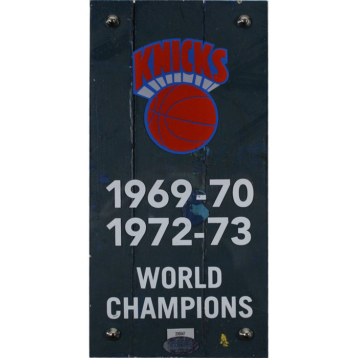 New York Knicks Authentic 4x8 Piece of 1973 MSG Court w/ Championship Banner Plexi