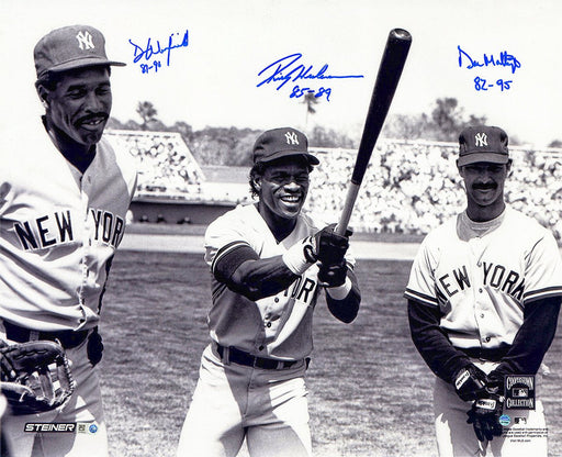 Don Mattingly  Rickey Henderson & Dave Winfield Triple Signed Standing In The Outfield 16x20 Photo w/ Years Played Insc.