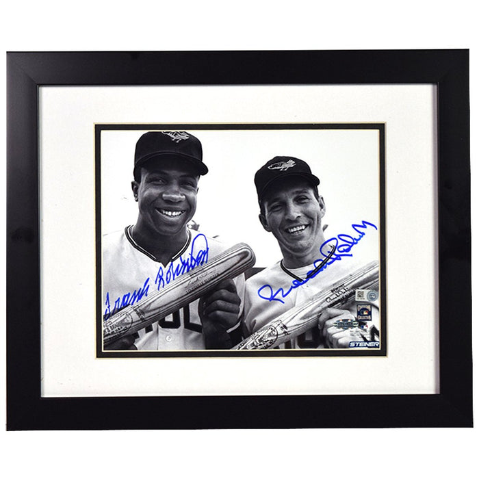 Brooks Robinson and Frank Robinson Dual Signed B/W 8x10 Photo (MLB Auth) Framed-  Flat Black Frame w/ White over Black matte