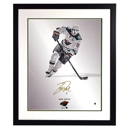 Zach Parise Signed  and Framed Steiner Platinum Collection 16x20 Photo-  Flat Black Frame w/ White over Green  matte