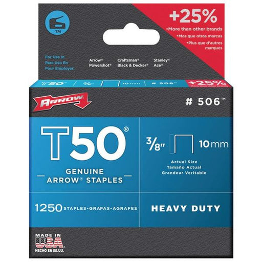 Arrow Fastener 50624 T50 3-8" Staples; 1,250 Staples Per Pk