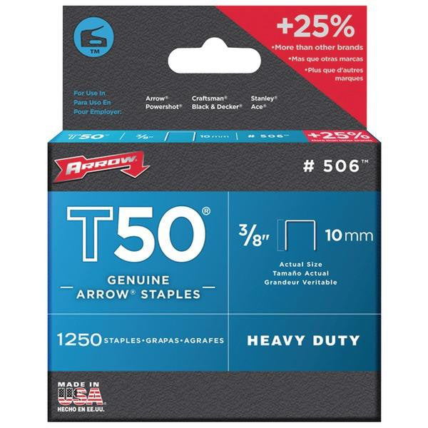 Arrow Fastener 50624 T50 3-8" Staples; 1,250 Staples Per Pk