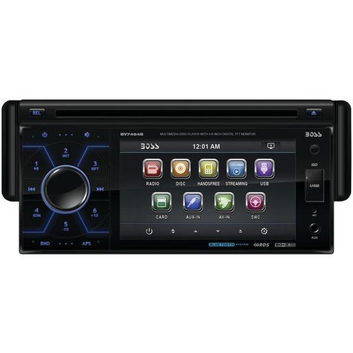 Boss Audio Bv7464b 4.6" Single-din In-dash Drop-down Dvd-mp3-cd & Am-fm Receiver With Bluetooth(r)