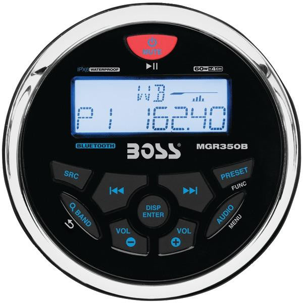 BOSS AUDIO MGR350B In-Dash Marine-Gauge Mechless AM-FM Receiver with Bluetooth(R)