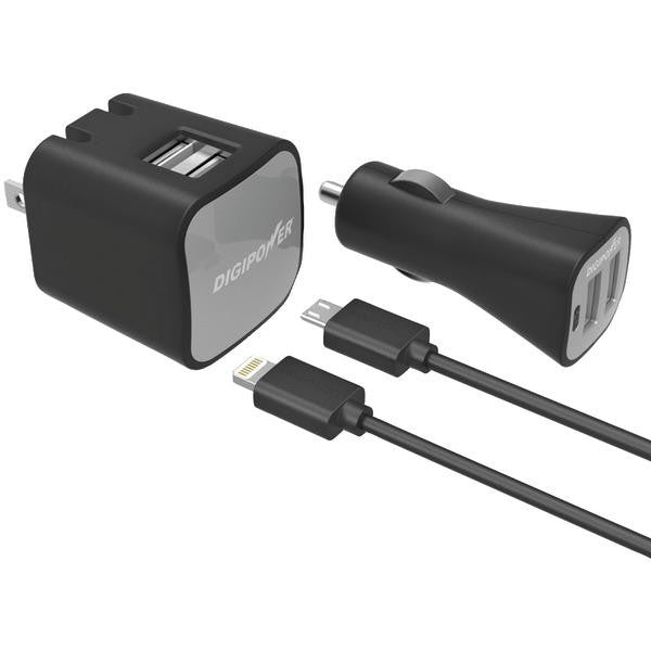 Digipower Is-pk2ml Instasense(tm) 2.4-amp Dual-port Usb Car Charger & Wall Charger With 5ft Lightn