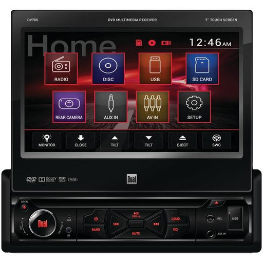 DUAL DV705 7" Single-DIN In-Dash DVD Receiver with Motorized Touchscreen Display