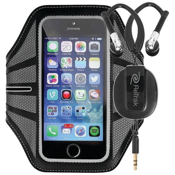 RETRAK ETARMLBK iPhone(R) 6 4.7"-Samsung(R) Galaxy S(R) 5 Large Sports Armband with Retractable Earwraps (Black)