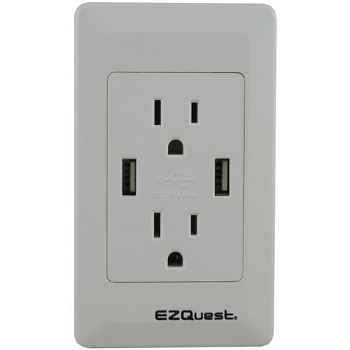 EZQUEST X73692 2-Outlet, 2-Port 2.1-Amp Plug & Charge USB Charger, 15A-125V