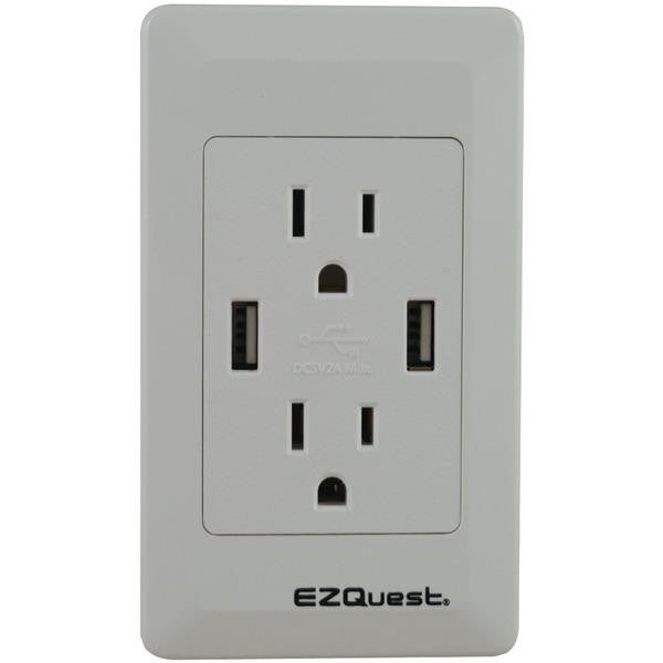 EZQUEST X73692 2-Outlet, 2-Port 2.1-Amp Plug & Charge USB Charger, 15A-125V