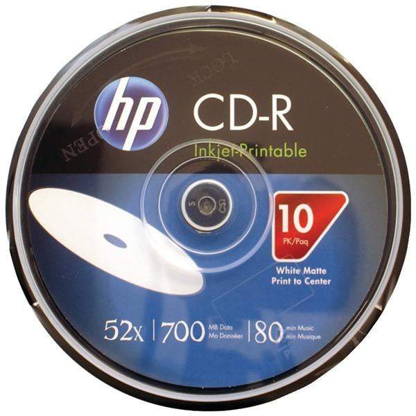 Hp Cr52wjh010cb 700mb 80-minute 52x Printable Cd-rs, 10-ct Cake Box Spindle