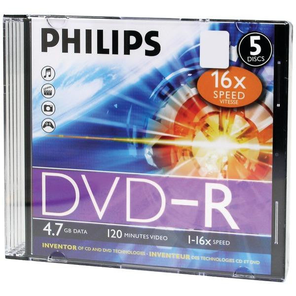 Philips Dm4s6s05f-17 4.7gb 16x Dvd-rs With Slim Jewel Cases, 5 Pk