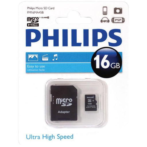 PHILIPS FM16MA45B-27 Class 10 16GB microSDHC(TM) Card with Adapter & PP Case