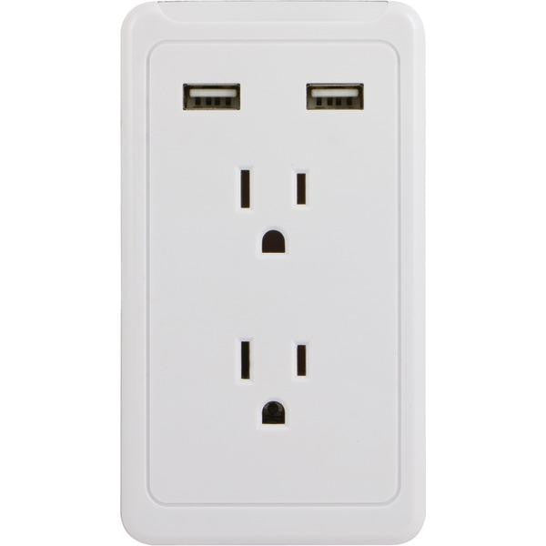 Ge 13465 2-outlet Wall Tap With 2 Usb Ports & Eye Indicator Light