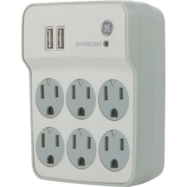 Ge 14273 6-outlet Surge Protector Wall Tap With 2 Usb Prt