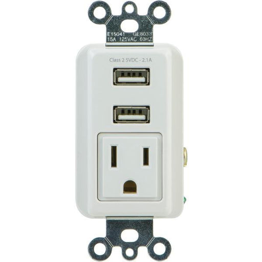 GE 25336 2.1-Amp 1-Outlet In-Wall Receptacle with 2 USB Ports