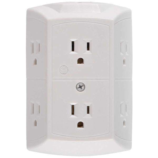 GE 56575 6-Outlet Grounded Wall Tap with Transformer-Resettable Circuit