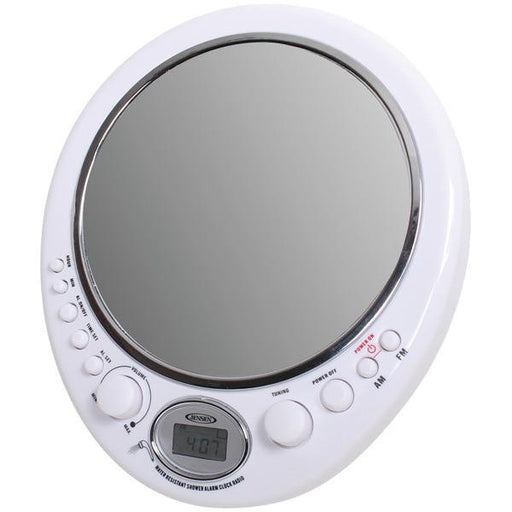 Jensen Jwm-150 Am-fm Alarm Clock Shower Radio With Fog-resistant Mirror