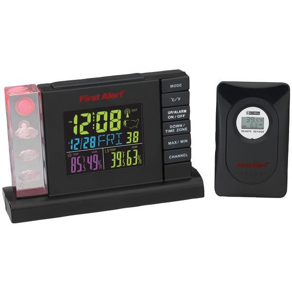 First Alert Sfa2650 Radio-controlled Weather Station Alarm Clock With Wireless Sensor