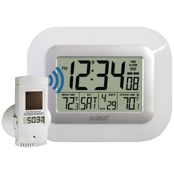 La Crosse Technology Ws-811561-w Digital Wall Clock With Indoor-outdoor Temperature & Solar Sensor